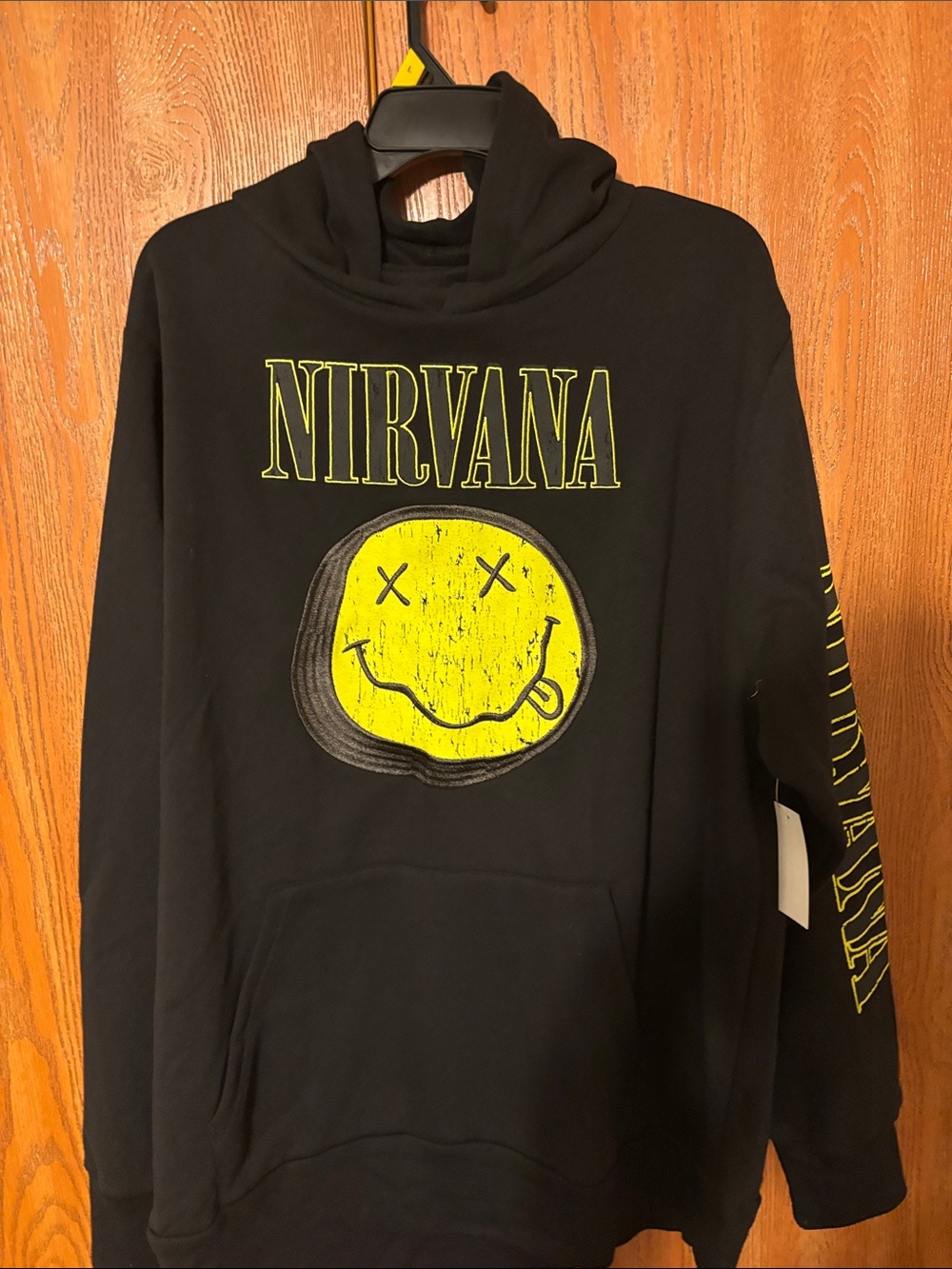 NIRVANA Black Hoodie with Yellow Smiley Graphic NWT